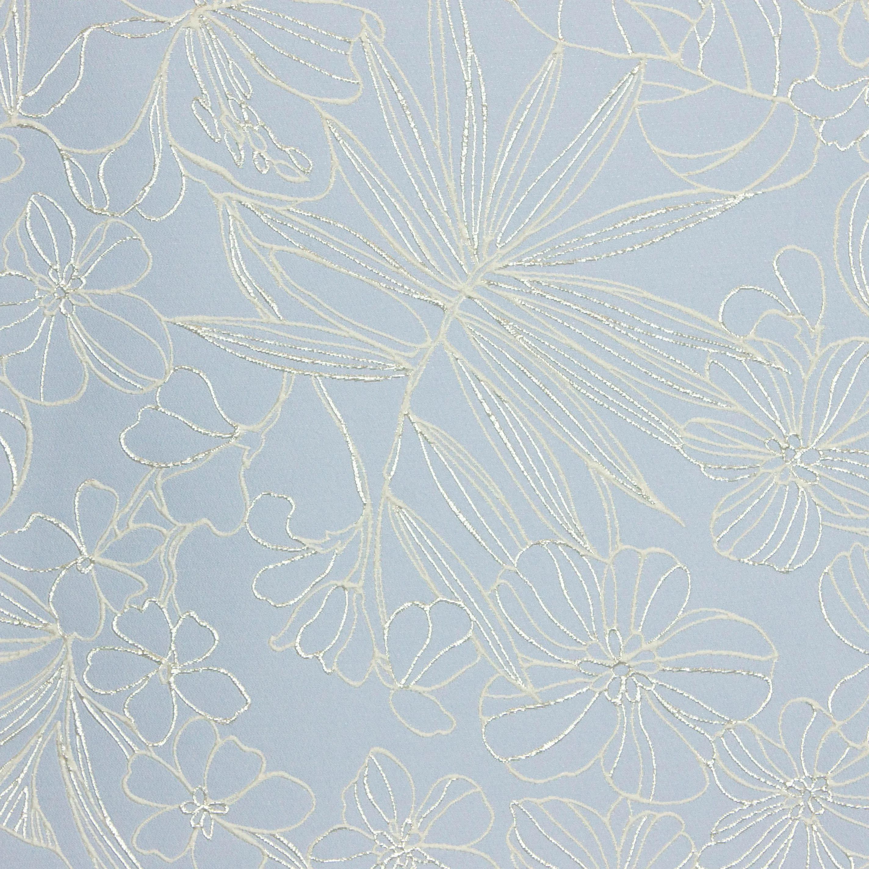 Jacquard lichtblauw met bloemenmotief in wit en zilveren glitter - Lorré